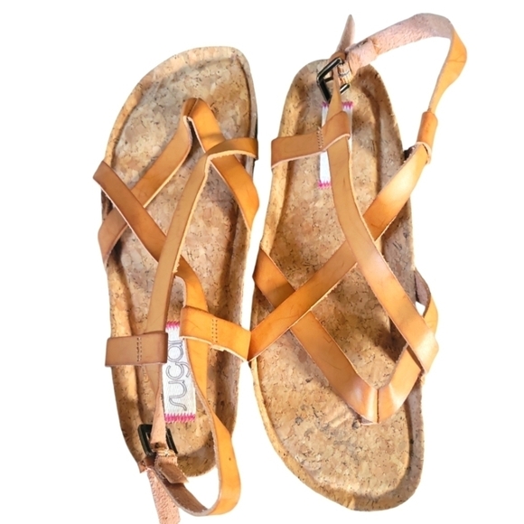 Sugar Rampage Elexxa Natural Criss-cross Sling Back Buckle Toe Ring Sandals Sz 9 - Picture 4 of 11